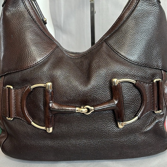 Gucci Brown Cocoa Leather Horsebit Heritage Web Hobo - Picture 10 of 12